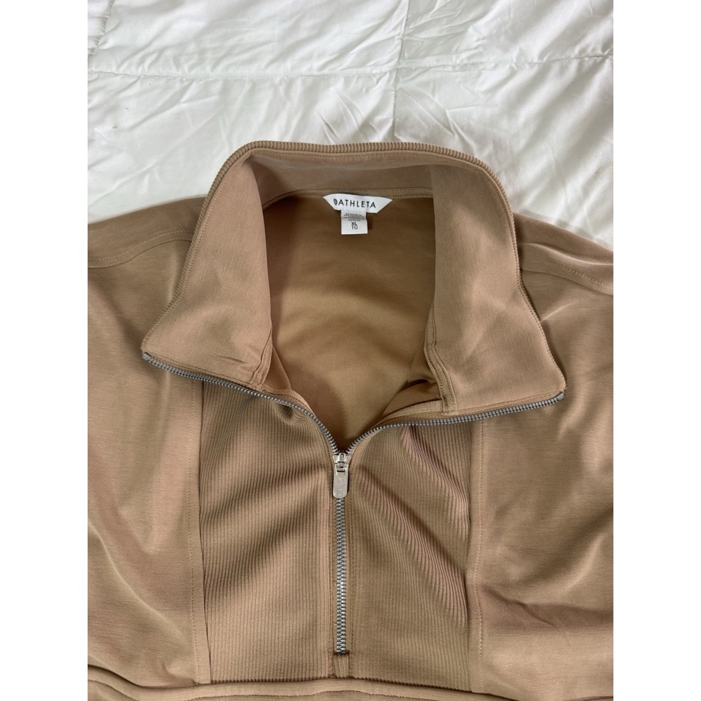 NWT Athleta Seasoft Rib 1/4 Zip Popover (tan) Size XL Brown Lightweight - Picture 6 of 11